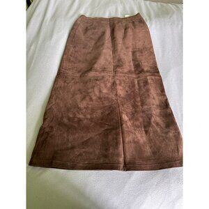 Vintage Suede Maxi Skirt Womens 14 Brown Long 90s Y2K 100% Leather ALine Boho